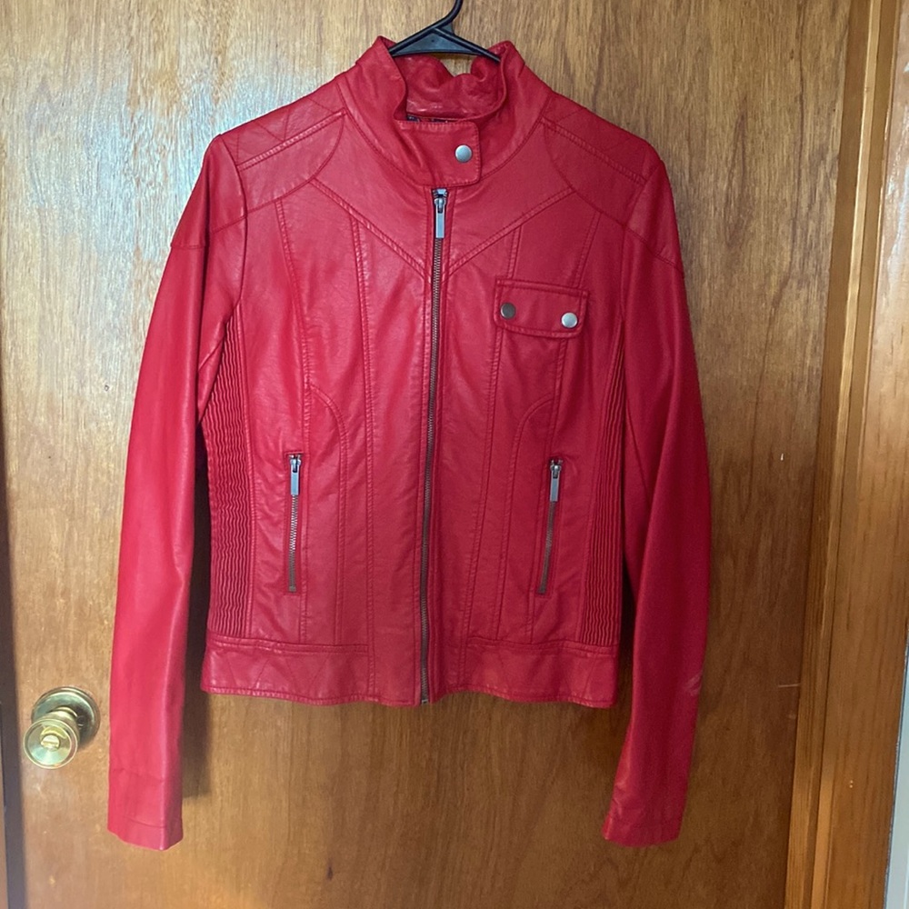 Maurices red moto faux leather jacket. Size Medium. Gently used.